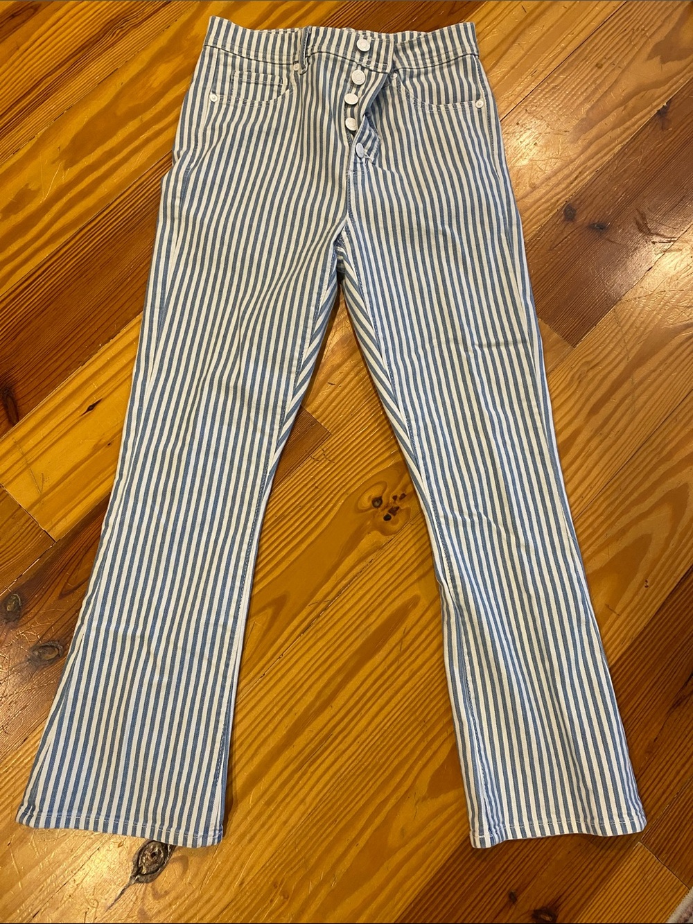 LOFT Blue and White Striped Wide Leg Jeans